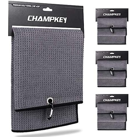 CHAMPKEY 16" x 21" Premium Tri-Fold Waffle Golf Towels | Superior Water Absorption and Quick Dry Golf Cleaning Towel (Grey 3 Pack) Cover