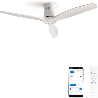 CREATE / WINDCALM M Ceiling Fan ABS White with WLAN and Remote Control / Quiet, 40 W, Diameter 132 cm, 6 Speeds, Timer from 1