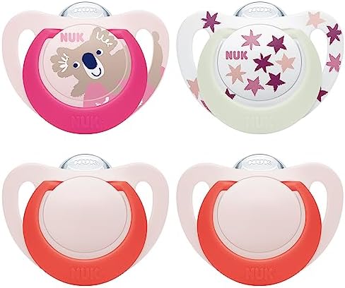 NUK Star Day & Night Babyschnuller | 18-36 Monate | Beruhigt 99% der Babys | Silikonschnuller | Mit Leuchteffekt für einfaches Finden im Dunkeln | Koala | 4 Stück