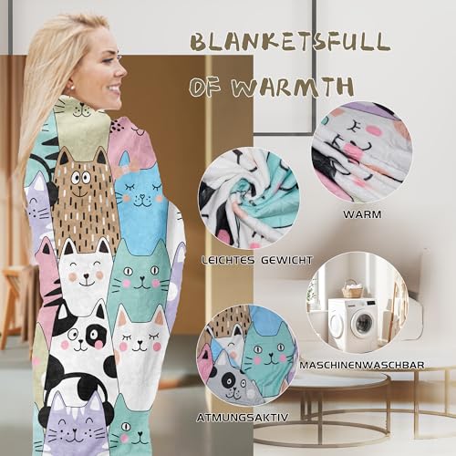 IUNTWEIE Manta Estampado Gatos 130 x 150 cm, con Estampado de Animales 3D, Manta de Forro Polar Suave y cálida como Funda de sofá, Colcha para el salón (A, 130x150cm) - imagen 2
