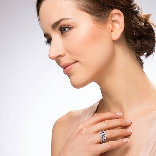 Miniatura 6 de BERRICLE Anillos de boda de plata de ley con zafiro azul simulado juego de anillos de eternidad de circonita cúbica con circonita cúbica para mujer