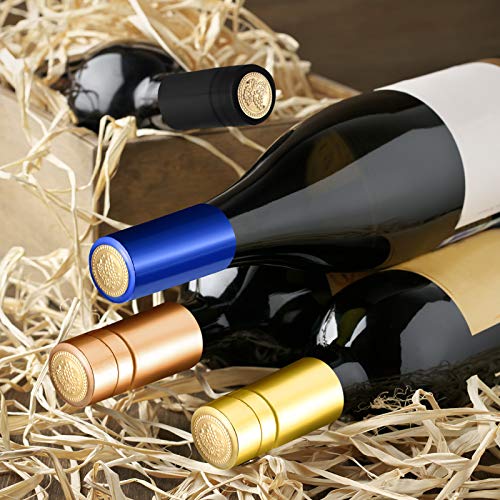 Image of Blulu 200 Pcs Wine Sealer for Bottles PVC Heat Shrink Capsules Bottle Caps for Wine Making Cellars and Home Use (Black,Navy Blue,Gold,Rose Gold)