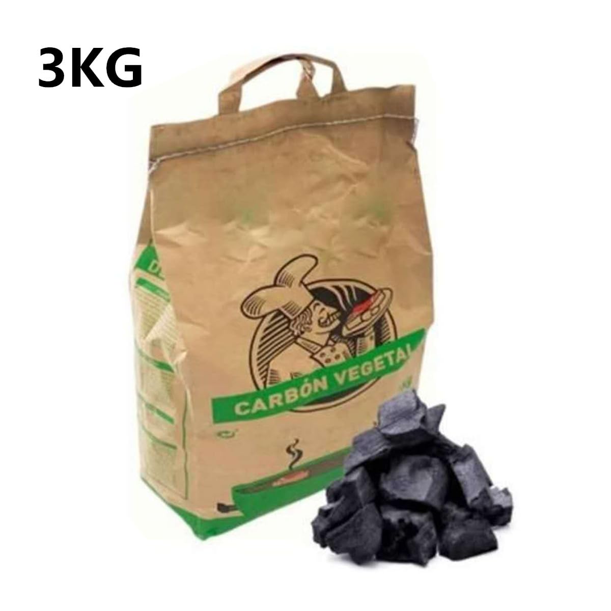 Kit de Barbacoa, Encendedor de Carbón de Acero Inoxidable + Carbón Vegetal 2,8 kg + 36 Pastillas de Encendido + 1 Caja Cerillas + 1 Ventilador de barbaco.