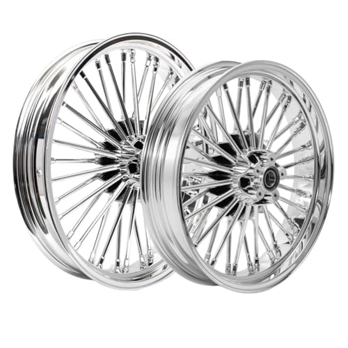 TOFR 21inch 18inch Chrome Front Rear Wheels Rims 36 Fat King Spokes Tubeless For Harley Softail FXST 2000-2010 Heritage FLST FLSTC 2000-2022 Fat Boy 2000-2017 Deluxe FLSTN 2004-2019 Springer Classic