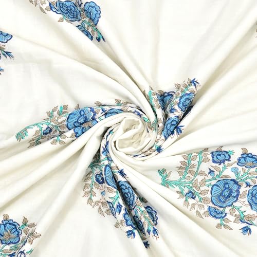 Image of BLOCKS OF INDIA Hand Block Printed Cotton Single Size Reversible Malmal Dohar for Summer (Blue Rose)