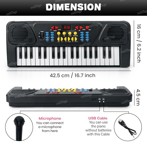 Image of Zest 4 Toyz 37 Key Piano Keyboard for Kids Piano with Mic & Song Recording Musical Instruments for Kids Multi-Function Portable Piano Musical Toys for Boys & Girls - Black