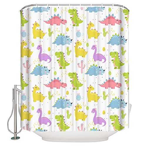 TocaHome Shower Curtain for Bathroom,Cartoon Dinosaur Funny Colorful Animals 54x78inch Waterproof Polyester Fabric Shower Rings Included