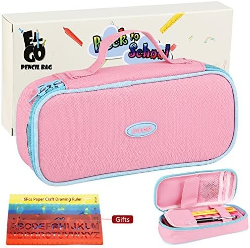 E4go Pencil Case - Large Capacity Pencil Bag with Zipper and High Grade Oxford Fabric 600D, Multifunctional As Toiletry Makeup Bag for Girls, Pink Color 8.7x4.2x2.2 Inches