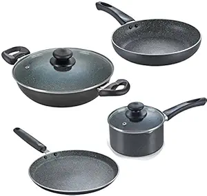 Prestige Omega Granite Aluminium Kitchen Set, 4-Pieces, Black