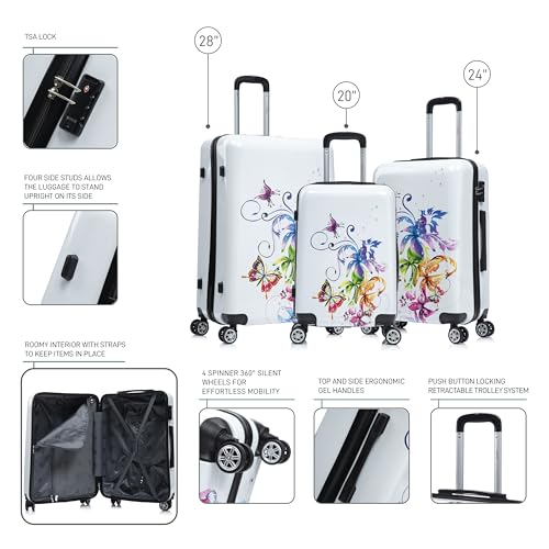 Image of InUSA Fusion Print Luggage with Spinner Wheels | Durable Lightweight Hardside Suitcase | Travel Bag with Handle and Trolley | (20in, 24in, 28in) 3 Piece Set