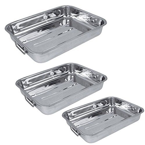 Lot De 3 Plats à Paner GN En Inox Avec Couvercles - 32,5 X 17,5 X 6,5 Cm - Pour Cuisine Pro Ou Maison - 3