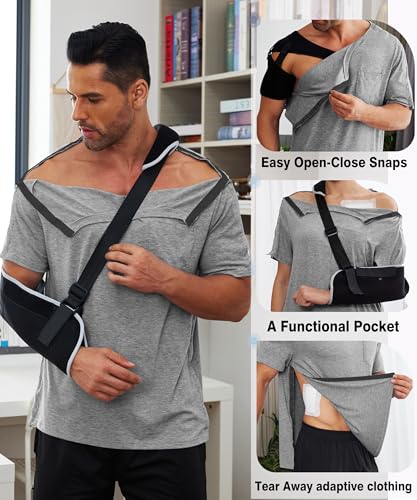 Image of Deyeek Men's Post Shoulder Surgery Shirts Soft Tear Away Short Sleeve Tops