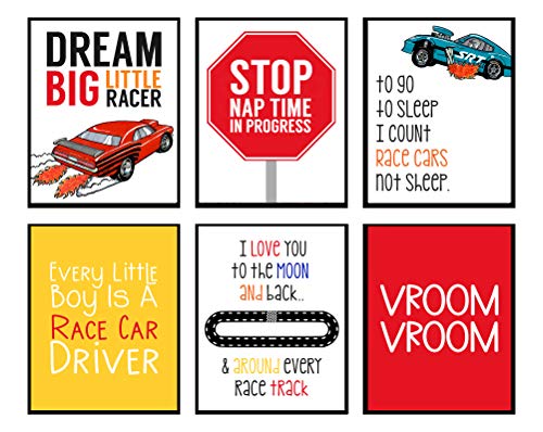 Image of Silly Goose Gifts - Dream Big Little Racer Posters, 8x10 inches, Set of 6, Vibrant Race Car Decor for Boys Room, Inspiring Quotes for Kids