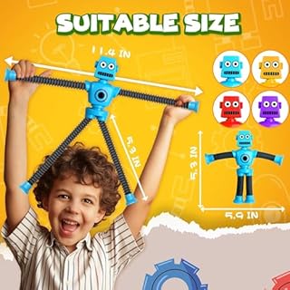 Easter Basket Stuffer Gift for Toddlers Boy Kid Year Old Age 3 4 5 6 7 8, Robot Sensory Travel Toy 4Pcs Airplane Autism Pop Tube Suction Fidget Toy Autistic Christmas Stocking Stuffers Valentines Day