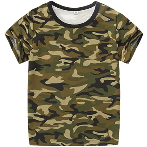 Camiseta para niñas y niños, verano, camuflaje, manga corta, cuello redondo, camiseta para niños, informal, deportiva, camiseta de impresión de moda, camiseta cómoda, suelta, ropa para niños de 2 a 14