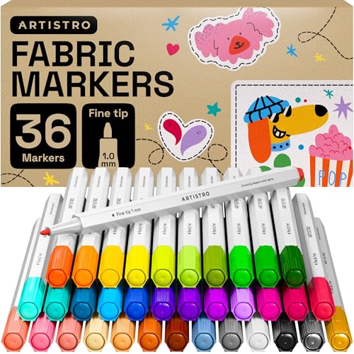 Image of ARTISTRO 36 Fabric Markers for Clothes and Textiles - Permanent No-Bleed Fabric Decorating Kit for T-Shirts, Bags, Canvas, Shoes, and Crafts