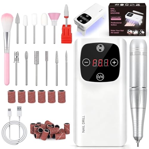Vautvis Ponceuse Pour Ongles Professionnel, Lime A Ongle Electrique 45000 Rpm, 2 En 1 Machine A Ongle & Lampe UV Sèche Ongles, Nail Drill Set, Kit Manucure...