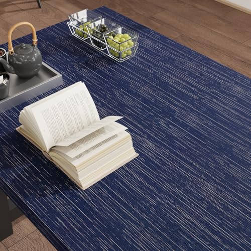 CRE8TIVE Papier Peint en Texture de Lin Bleu Papier Adhesif pour Meuble Papier Peint Autocollant Bleu Foncé 30cm x 200cm Vinyle Adhesif Impermeable Papier Adhesif pour Meuble Cuisine Salon Chambre