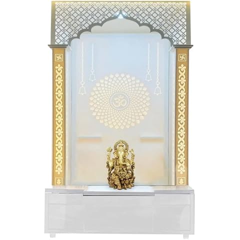 SATYA EXPORTS Wooden White Temple with LED Light for Home and Office|Home Temple|Puja Mandir |Wall Hanging & Table Top Home Mandir(TMP02)SIZE-48X30X16 IN Cover