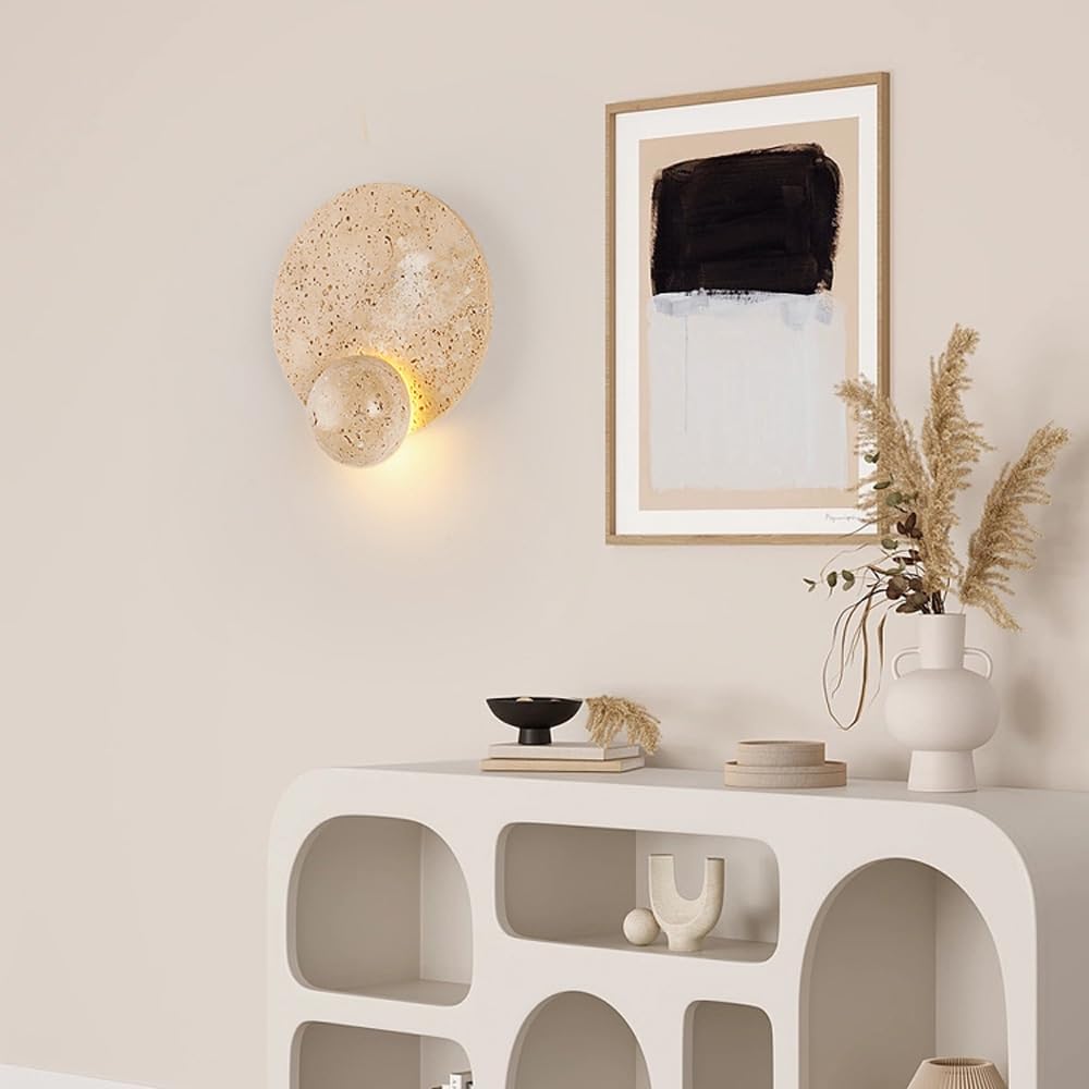 Modern Home Decoration Natural Stone Wall Lamps for Bedroom Marble LED Wall Sconces 6W Round Modern Wall Light Vintage Mid Century Bedside Lighting Fixture for Living Room Farmhouse Hotels