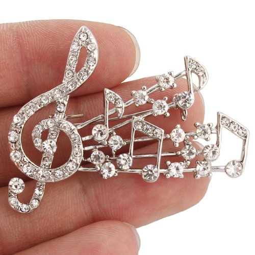 Image of EVER FAITH Clear Austrian Crystal Elegant Musical Note Brooch