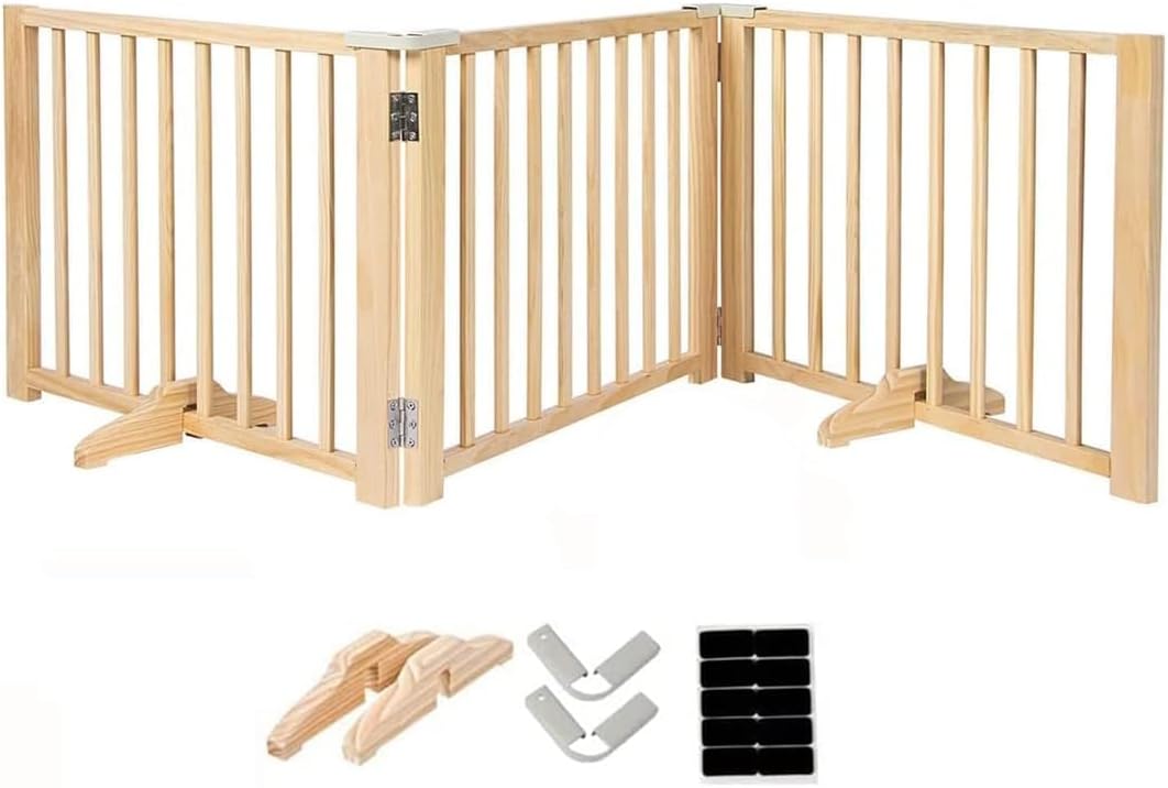 Pet Gate, Foldable Dog Fence, Wooden Dog Gate for Doorways, House, Stairs, Halls