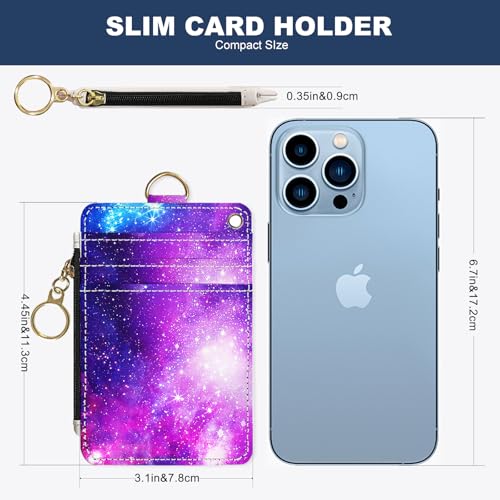 Image of Slim Wallet Credit Card Holder, Starry Sky, RFID Wallet Women Cute Small Front Pocket Wallet With Zipper, PU Leather Thin travel RFID Blocking Card Case ID Window,Ladies Gifts
