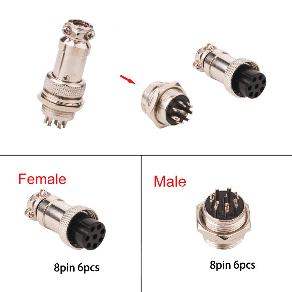 10 Connettori Aviazione GX16-8 Maschio/Femmina – 8 Pin 16mm – Metallici Argento – SMW