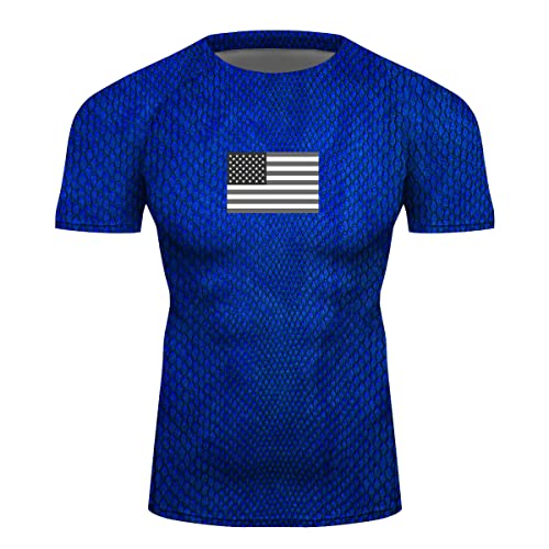 Snakeskin Short Sleeve Compression Training Rash Guard Men's American Flag Patriotic Shirts for MMA BJJ Jiu Jitsu No-Gi