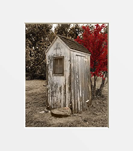 Red Brown Outhouse Bathroom Decor Modern Farmhouse Photography Matted Wall Art Picture (11x14 Photo with 16x20 mat, Brown Red Outhouse)