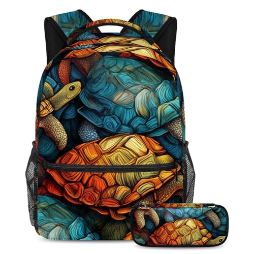 Sac à dos école élémentaire motif tortue avec trousse pour les journées de classe