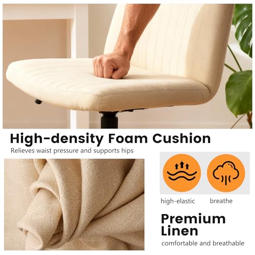 FDW Criss Cross Chair with Wheels Cross Legged Office Desk Modern Swivel Height Adjustable Wide Seat Computer Task Vanity Chair Comfy Fabric Armless Seating for Home Office by FDW - Used condition - Image 6