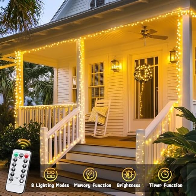 JMEXSUSS 2 Pack Battery Operated String Lights with Remote, Total 66ft 200 LED Classroom Lights, Battery Christmas Light Outdoor Indoor for Bedroom Classroom Dorm Yard Tree Party Decor(Warm White)