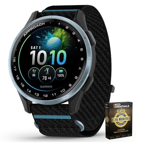 Garmin 010-03898-00 Approach J1 Cloud Blue Aluminum Bezel with Black/Azure ComfortFit Fabric Band Bundle with Deco Essentials Exclusive 26 Month CPS Enhanced Protection Pack