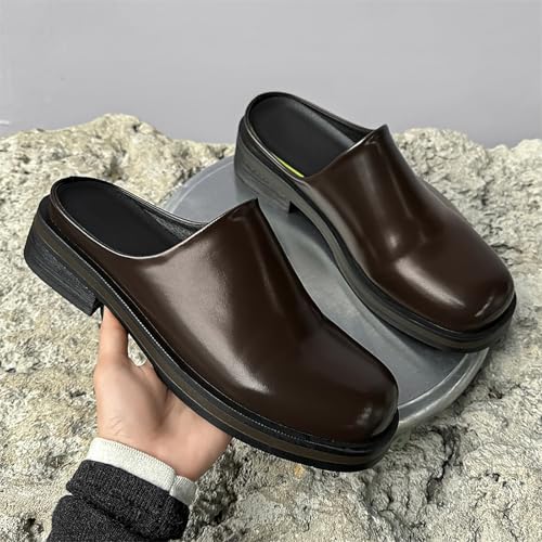 Men's Patent Leather Slip-On Mules & Clogs Comfortable Breathable Backless Loafers Casual Soft Sole Potato Shoes House Slippers2