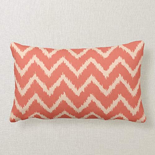 Lumbar Pillow Covers, Ikat Chevrons Coral Orange and Peach Cushion Cover Pillow Case 20x30 Inch for Sofa Couch Decoration