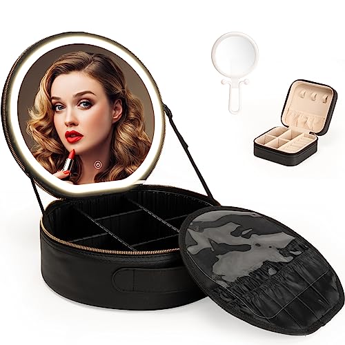 Lovloven Round Cosmetic Train Case With Lighted Mirror 3 Color Scenarios Travel Makeup Organizer With Adjustable Dividers Cosmetic Bag Storage Gift For Women, Makeup Accessories & Tools Case Black #TOP14