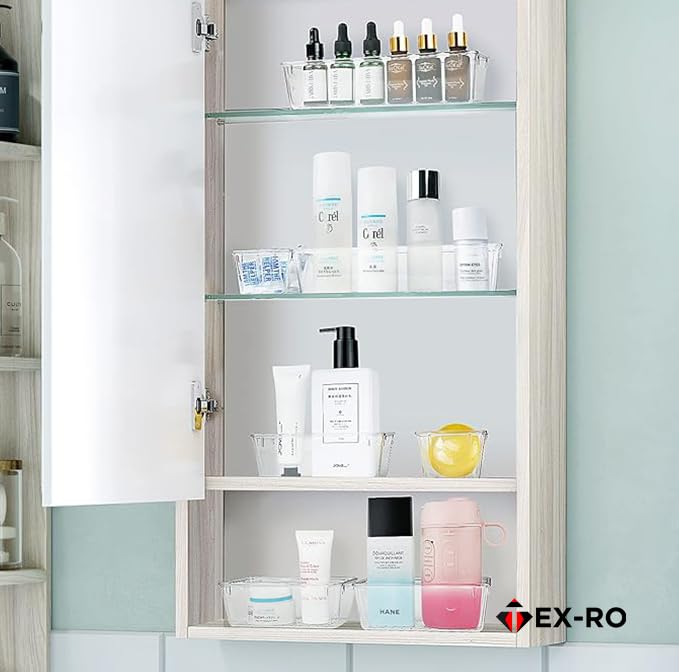 Image of TEX-RO Drawer Organizer Tray - Multi-Purpose Drawers Organisers, Dressing Table Organiser & Make up Organiser -Perfect for Cosmetics, Jewelry, Kitchen and Bathroom (21 pcs, Transparent)