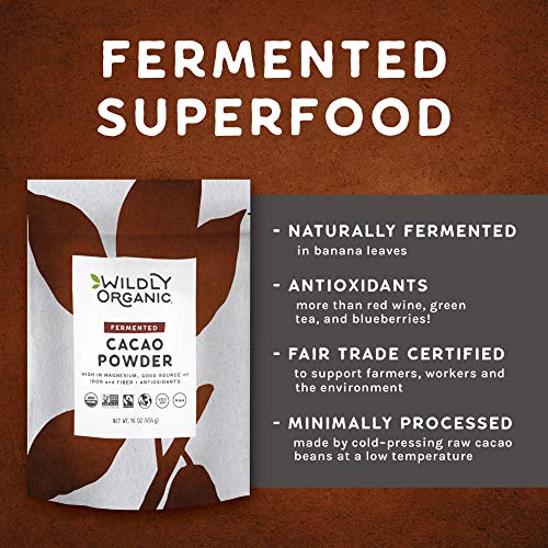 Wildly Organic Fermented Cacao Powder - Organic Chocolate - Organic Raw Cacao Powder Organic - Cacao Powder Organic Raw - Unprocessed Cacao Powder - Fermented Cacao Powder - Fair Trade Cacao - 1 Lbs #TOP3