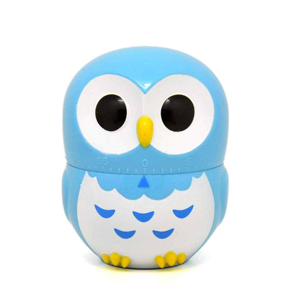 Cute Cartoon Owl Timers Mini Size 60 Minutes Mechanical Kitchen Cooking Timer Clock Loud Alarm No Batteries Required Counters Manual Timer Countdown Reminder with Loud Ring,Blue