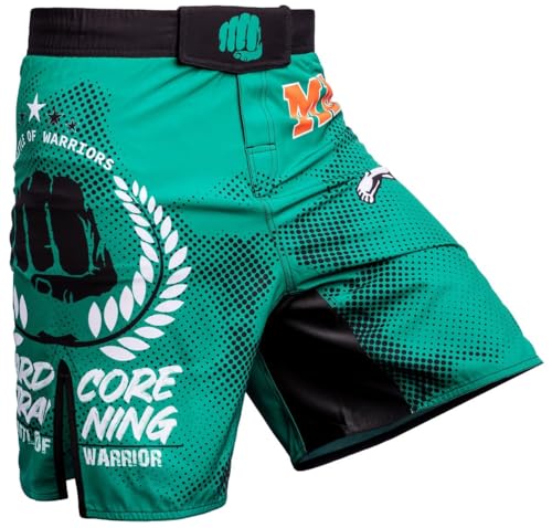 Hardcore Training Fighters Club Fight Shorts Hombre Pantalones Cortos MMA BJJ Boxeo Grappling Fitness No Gi (Green, M)