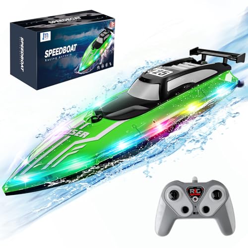 image for JOI MEW RC Boat with LED Lights for Kids, 2.4Ghz Remote Control Racing