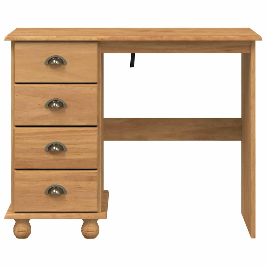 Scrivania ASKIM 95 x 40 x 75 cm, legno massello di pino marrone, 4 cassetti, design moderno, robusto piano di lavoro per casa, ufficio, soggiorno