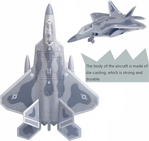 Miniatura 5 de Ailejia Diecast F 22 Fighting Falcon Avión Modelo Militar Avión Tire hacia atrás con luces y sonidos Fighter Jet Juguetes para niños