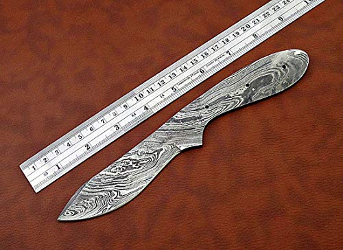 Spear Point Blank Blade Skinning Knife Blank Blade, 8.5 inches Long Hand Forged Damascus Steel with 3 Pin Hole, Oval Scale Spear Point Blade 4 inches Cutting Edge with 4" Scale Space