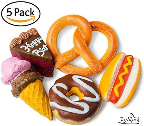 Jumbo Squishies Slow Rising [5-Pack] | Ice Cream, Donut, Cake, Pretzel & Hot Dog Squeeze Stress Relief Toy for Kids & Adults by JoyShark