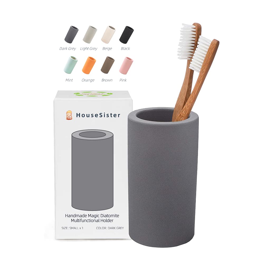 Photo 1 of HouseSister Fast-Drying Diatomite Toothbrush Holder - Bathroom Countertop Organizer Stand for Toothpaste, Makeup Brushes, Razors & Accessories (Dark Grey)