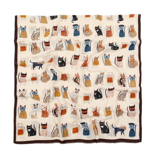 JUMSEE Cute Cat Printed Scarf for Women Girls Soft Lightweight Pashmina Scarves Fringed Sunscreen Shawl Head Wrap