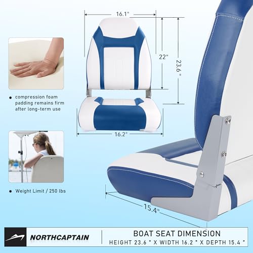 NORTHCAPTAIN S1 Deluxe A Pair of Marine High Back Folding Fishing Boat Seat,Stainless Steel Screws Included,White/Pacific Blue(2 Seats) - Thumbnail 3