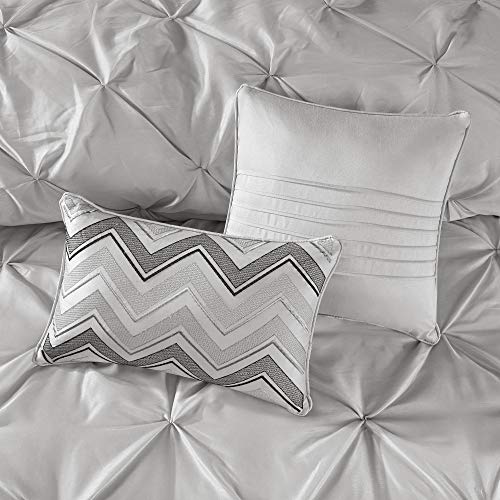 Image of Madison Park Essentials Room in a Bag Faux Silk Comforter Set - Luxe Diamond Tufting All Season Bedding, Matching Curtains, Decorative Pillows, Grey King(104 inchx92 inch) 24 Piece